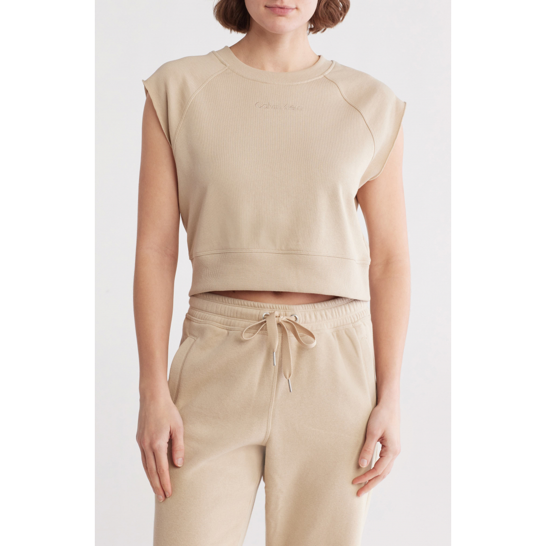 'Embroidered French Terry Crop Sweater Tank' pour Femmes