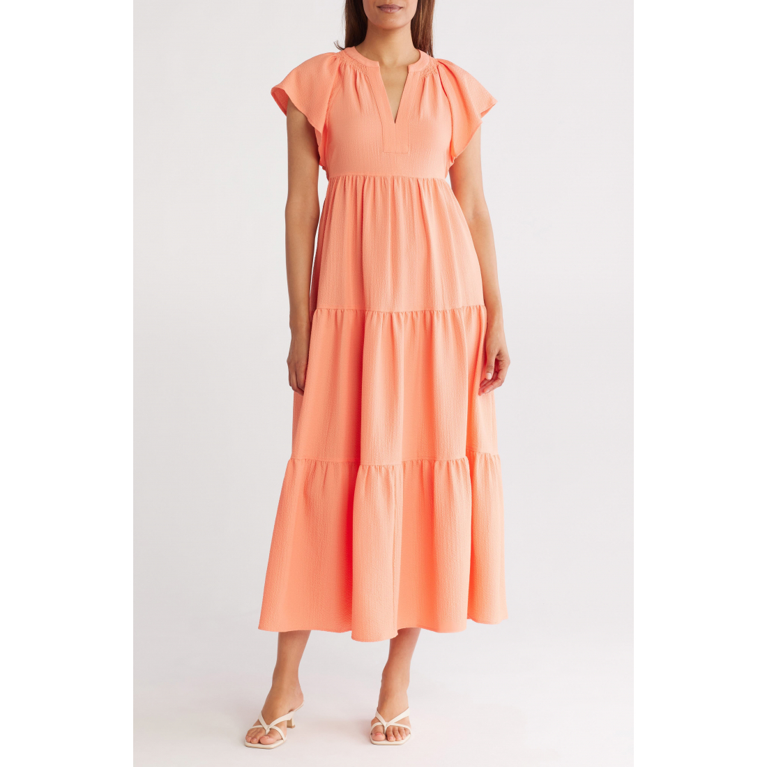 Robe maxi 'Flutter Sleeve Tiered A-Line' pour Femmes
