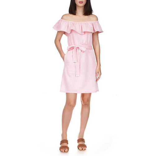'Ruffled Off the Shoulder Tie Waist Dress' pour Femmes