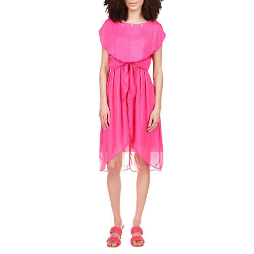 'Capsule Tie Front Ruffled High Low Satin Dress' pour Femmes