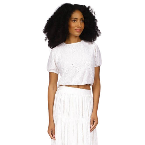 Crop Top 'Puff Sleeve Eyelet Knit' pour Femmes