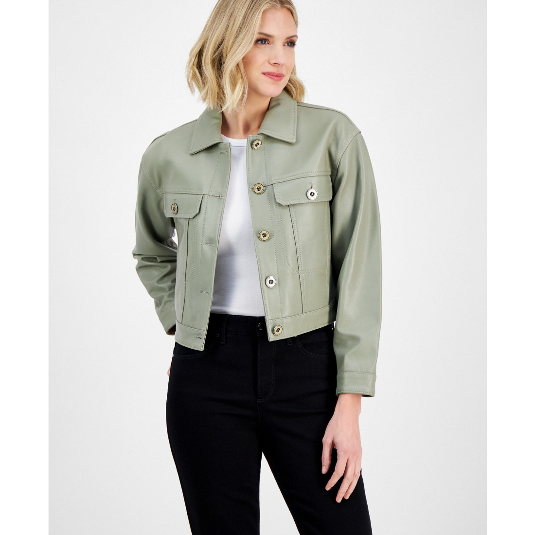 Veste en cuir 'Button-Front' pour Femmes