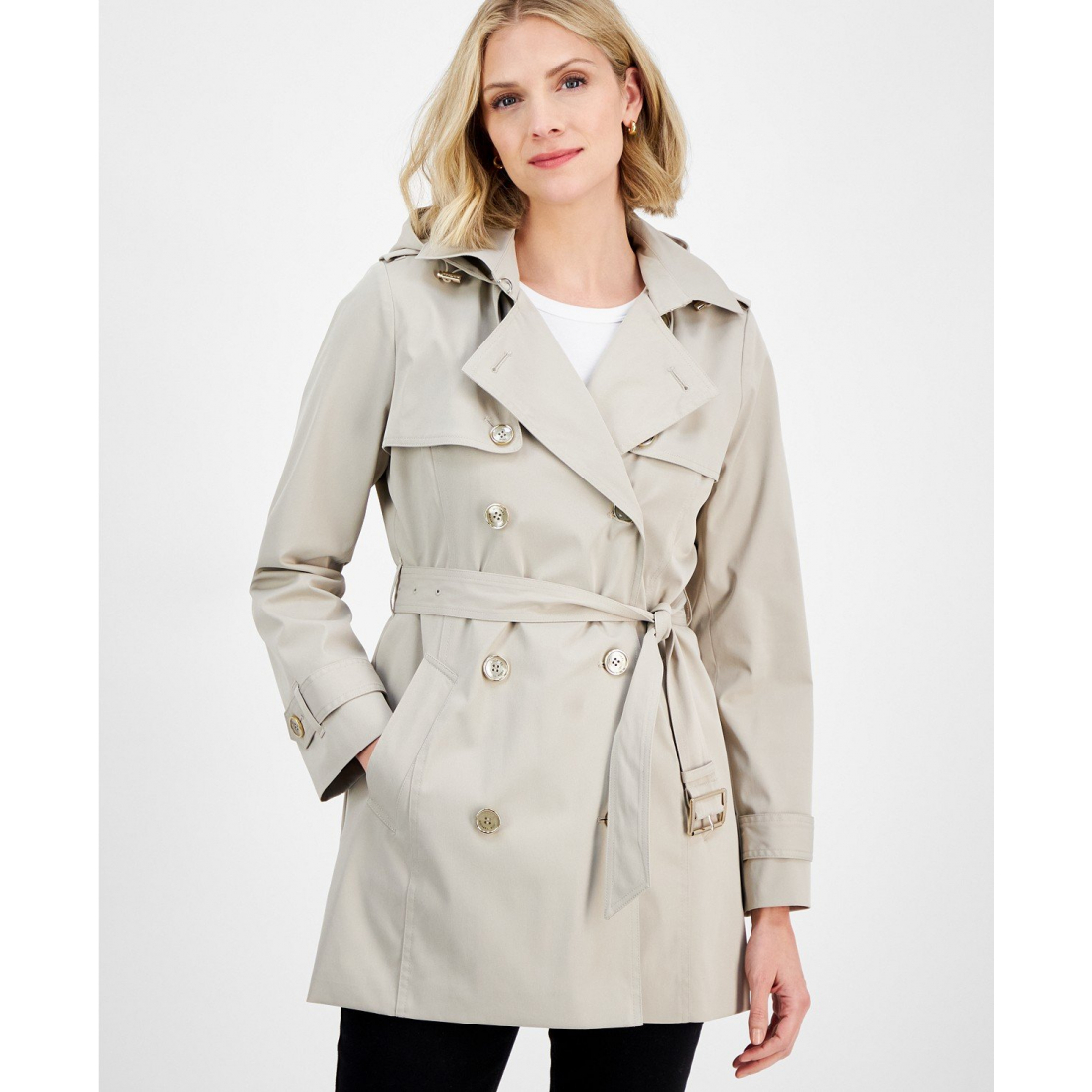 Manteau 'Double-Breasted Belted Hooded' pour Femmes