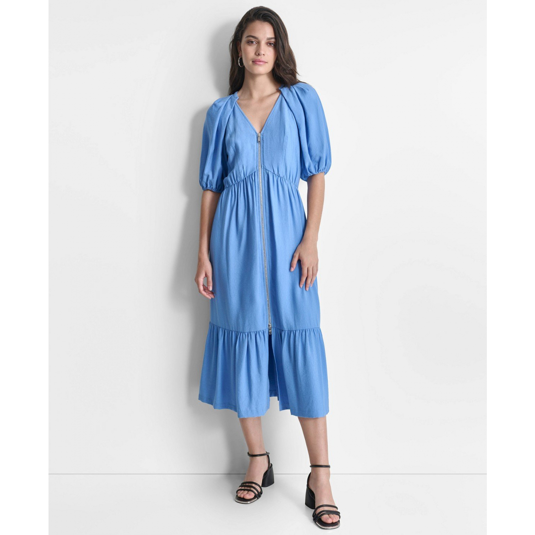 Robe Midi 'Puff Sleeve With Zipper' pour Femmes