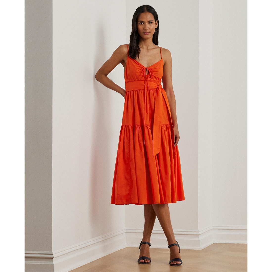'Belted Cotton Voile Sleeveless Dress' pour Femmes
