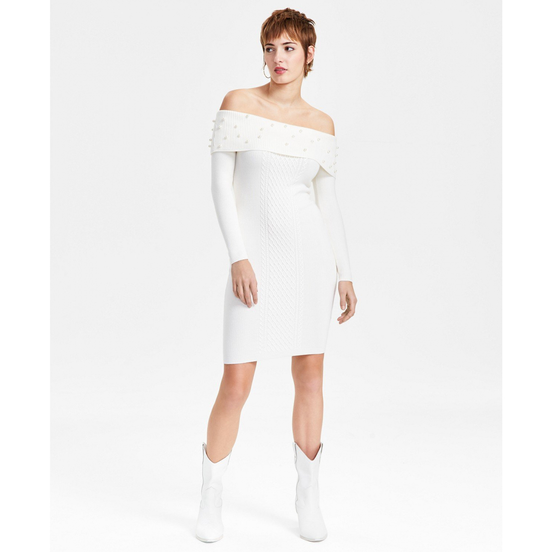 Robe à épaules dénudées 'Off-The-Shoulder Embellished Cable-Knit' pour Femmes