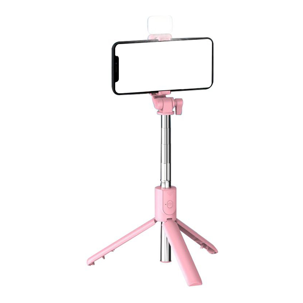 Bluetooth selfie stick with built-in flash - Pink