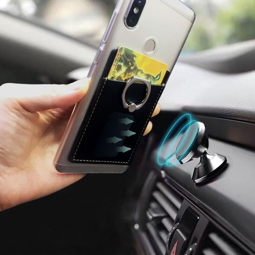 Mobile phone card holder with ring holder and powerful magnet system