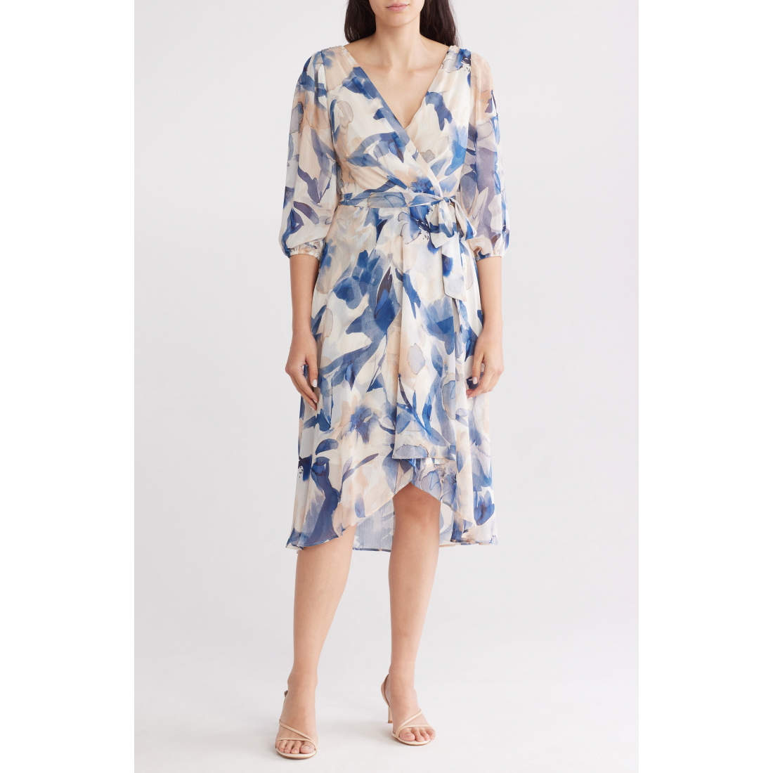 Robe Midi 'Balloon Sleeve Faux Wrap' pour Femmes