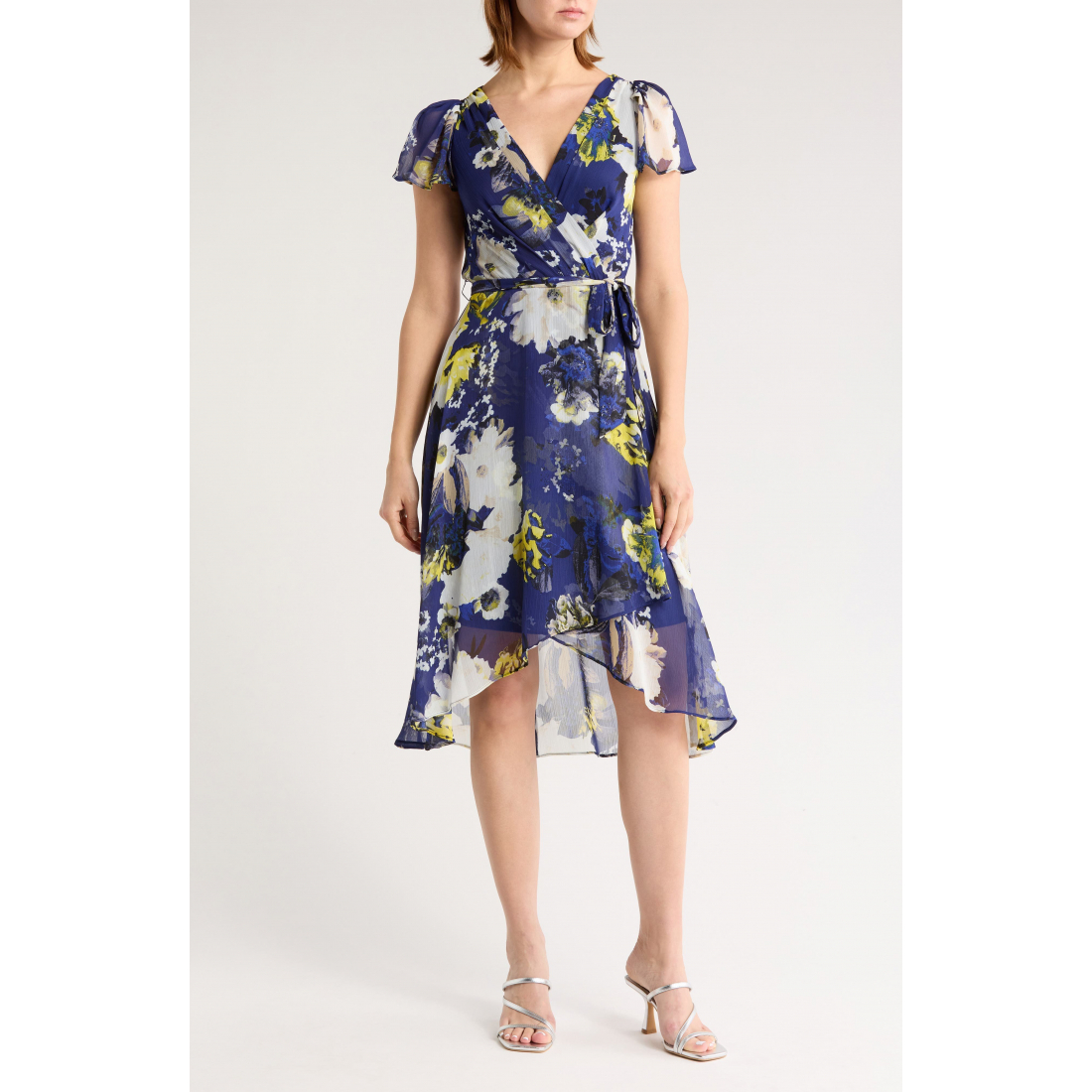 Robe Midi 'Floral Flutter Sleeve Faux Wrap' pour Femmes