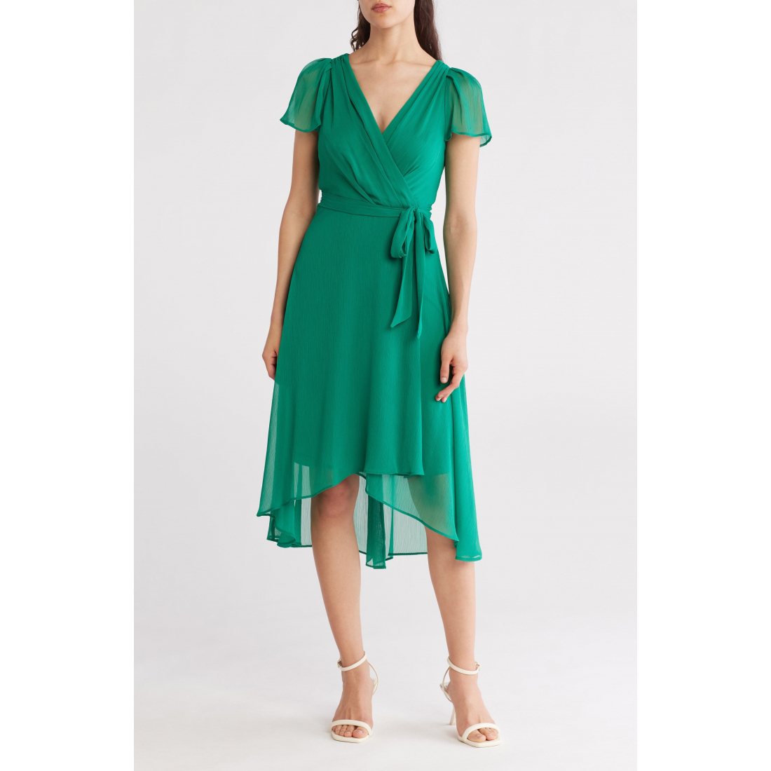 Robe Midi 'Flutter Sleeve Faux Wrap' pour Femmes