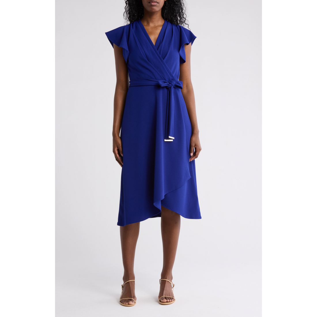 Robe Midi 'Flutter Sleeve Faux Wrap' pour Femmes