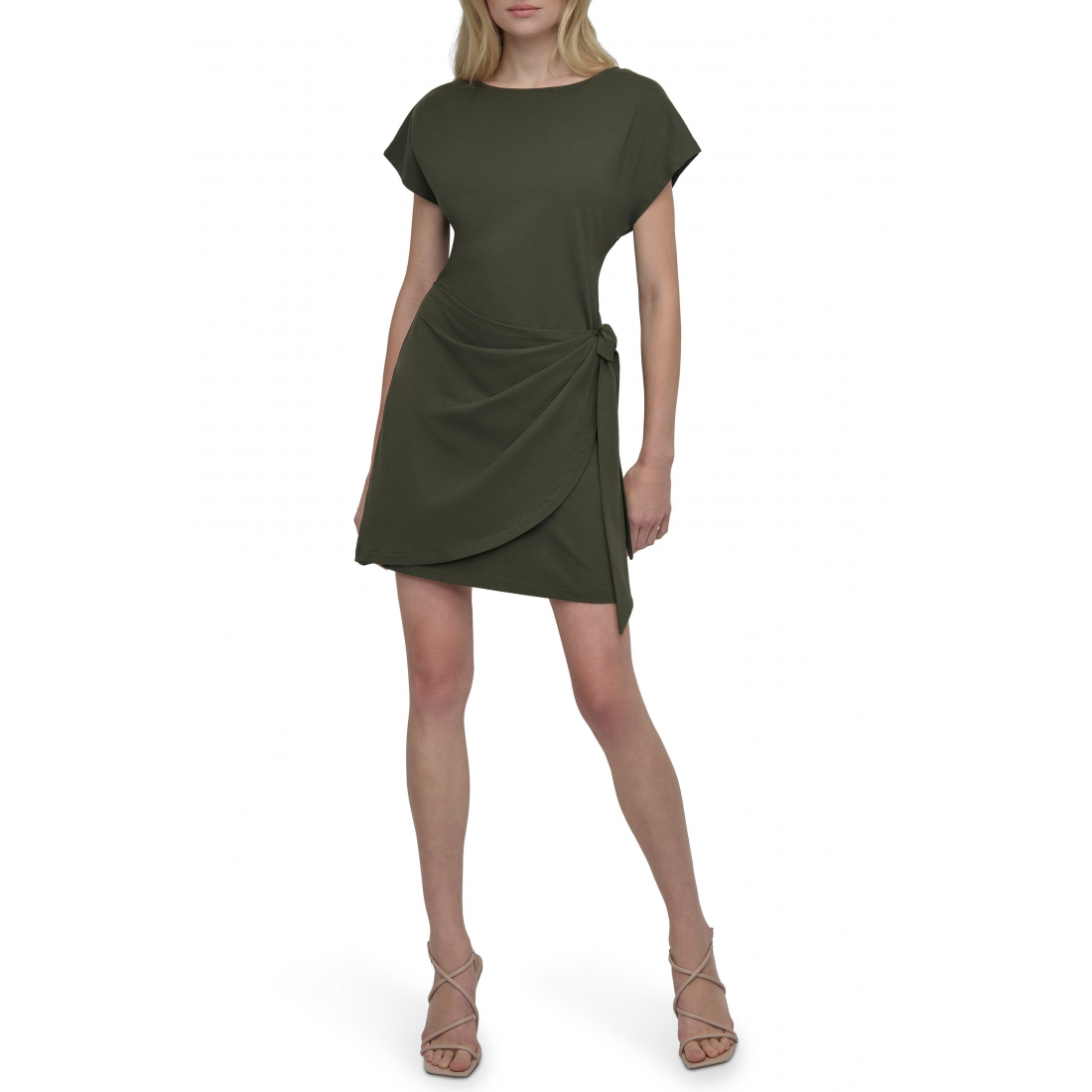 Robe mini 'Side Tie Short Sleeve Stretch Cotton' pour Femmes