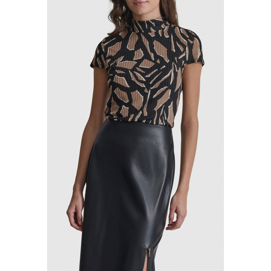 Top à manches courtes 'Abstract Print Rib' pour Femmes