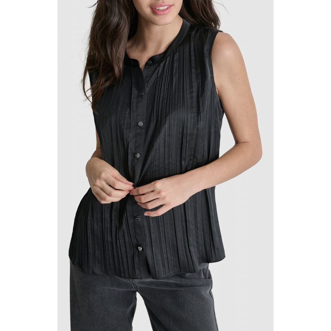 Chemise sans manches 'Pleated Button-Up' pour Femmes