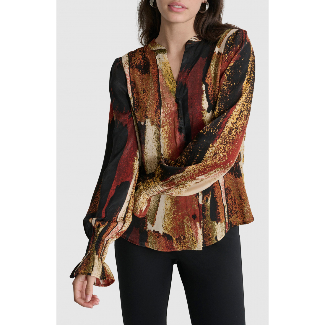 Chemise 'Abstract Print Split Neck Button-Up' pour Femmes