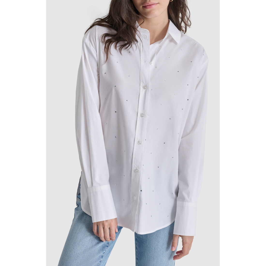Chemise 'Rhinestone Cotton Button-Up' pour Femmes