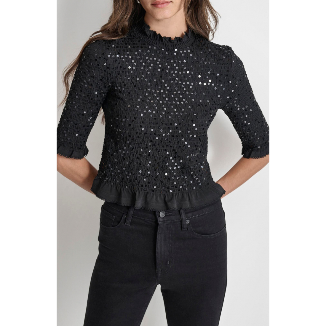 Top à manches 3/4 'Smocked Sequin' pour Femmes