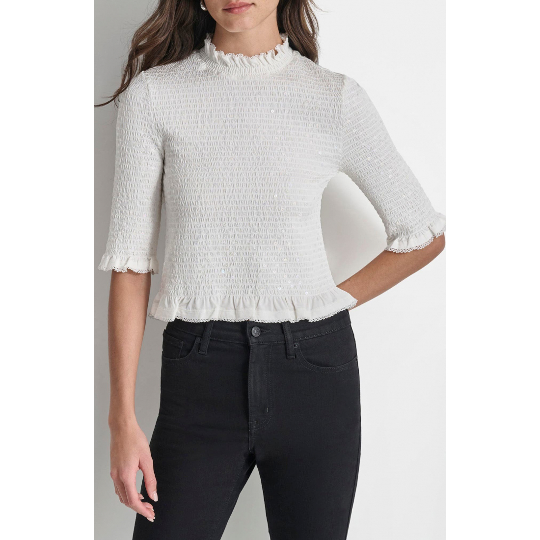 Top à manches 3/4 'Smocked Sequin' pour Femmes