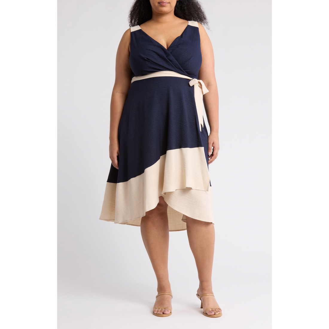 Women's 'Colorblock Faux Wrap' Sleeveless Dress