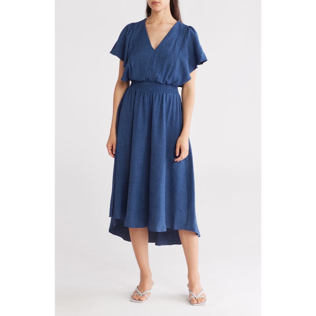Women's 'Flutter Sleeve Smocked Waist' Fit & Flare Dress