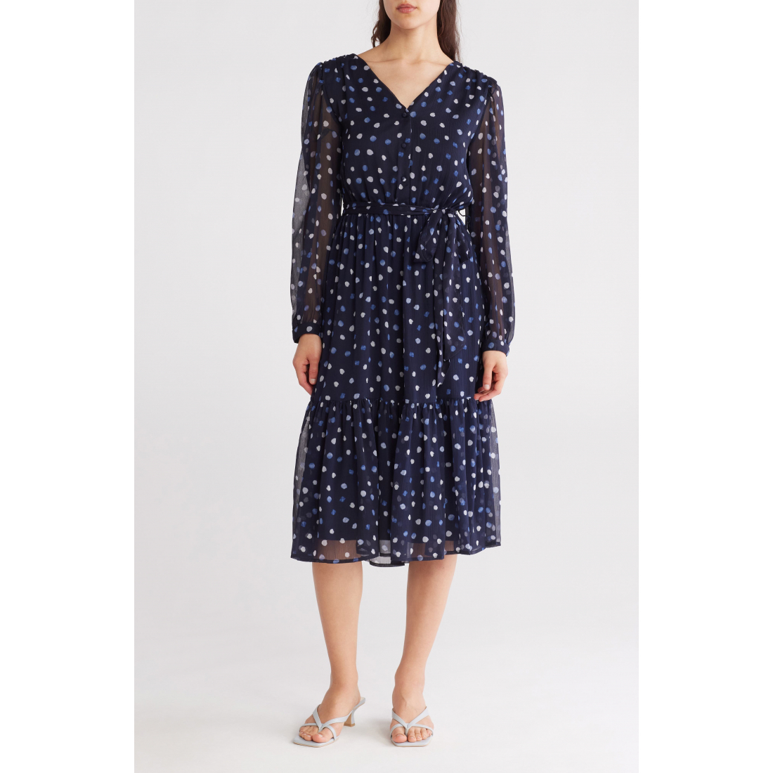 Women's 'Polka Dot Long Sleeve Chiffon' Midi Dress