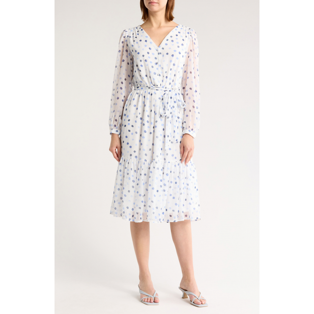Women's 'Polka Dot Long Sleeve Chiffon' Midi Dress