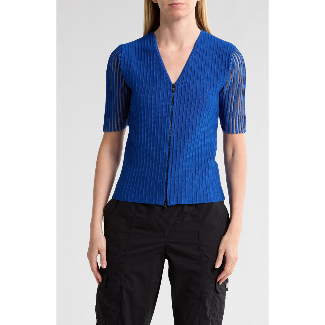 Cardigan à manches courtes 'Zip Front Ribbed' pour Femmes