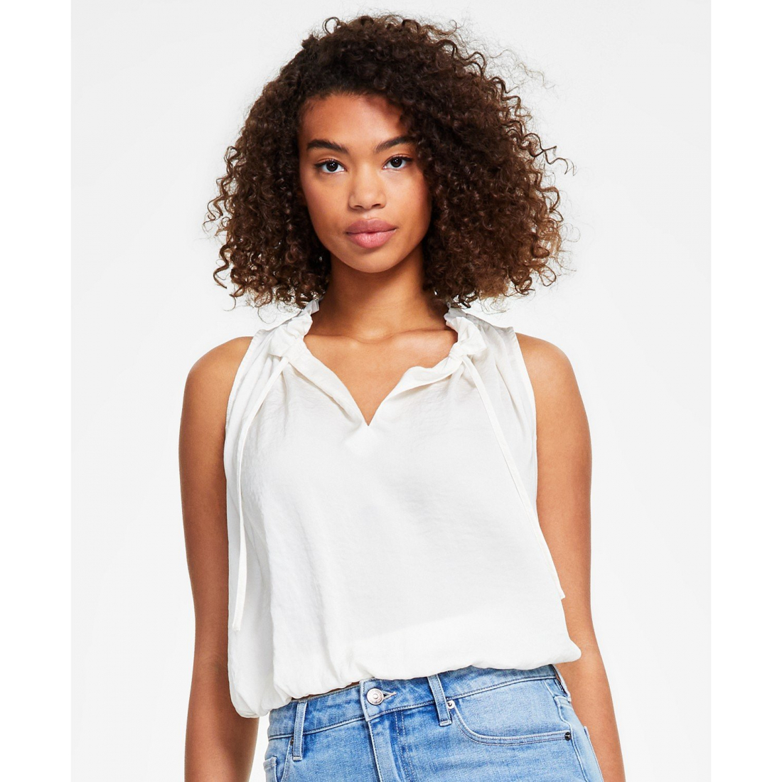 Haut sans manches 'Ruffled Split-Neck Elastic-Waist' pour Femmes