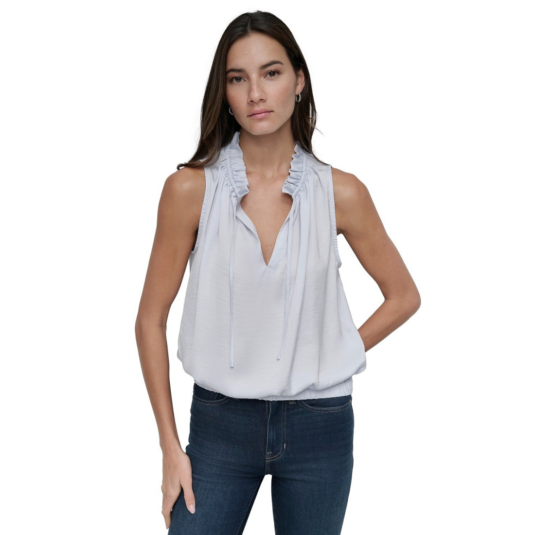 Haut sans manches 'Ruffled Split-Neck Elastic-Waist' pour Femmes