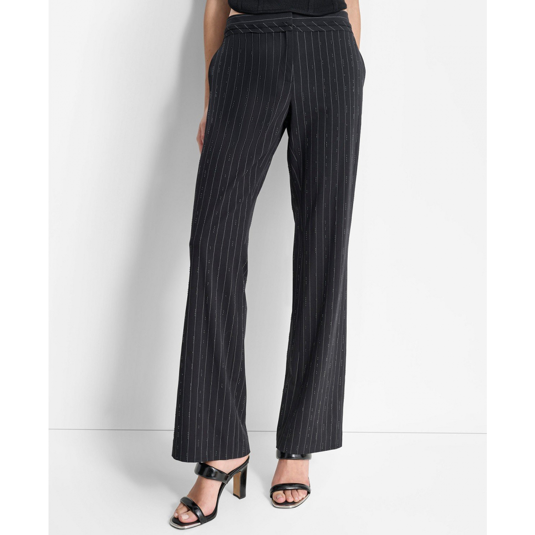 Pantalon 'Pinstriped Pleated-Waist Wide-Leg' pour Femmes