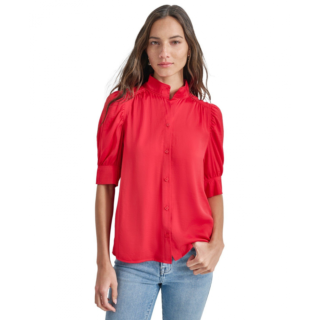 Chemise 'Stand Collar Puff-Sleeve Shirt' pour Femmes