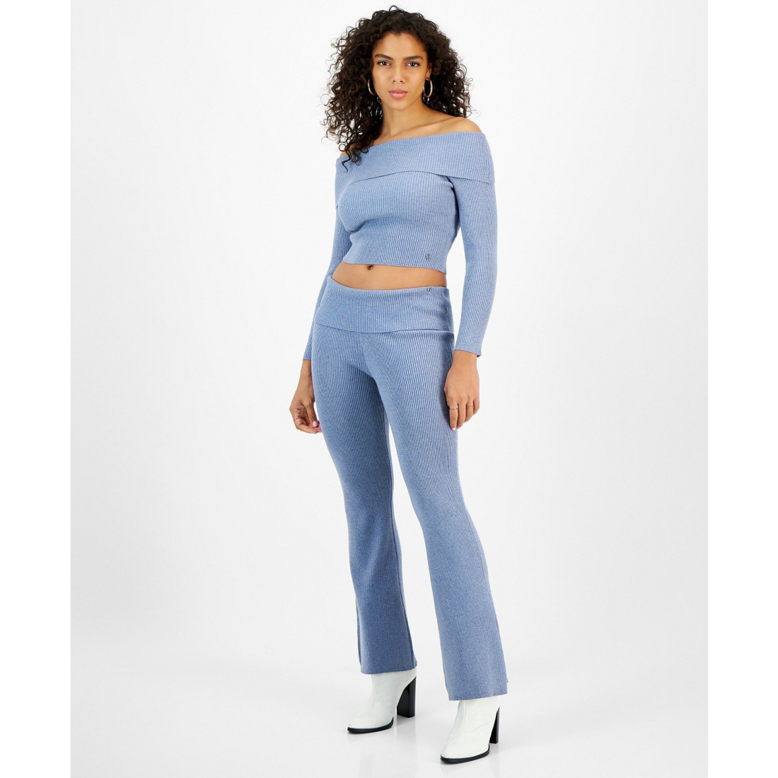 Women's 'Fold-Over Ribbed Flare-Leg Pants' Trousers