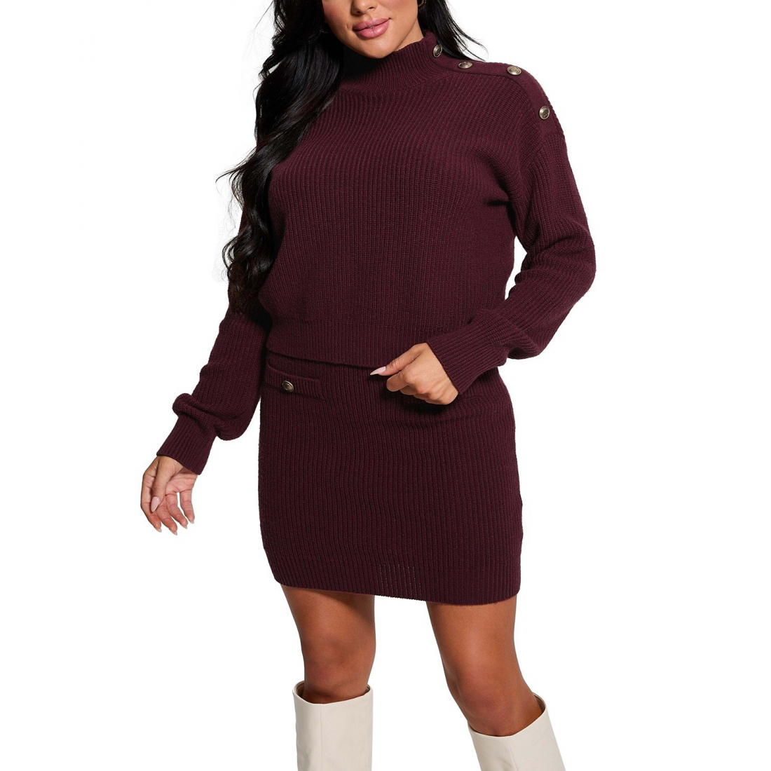 Women's 'Zylee Button-Trim Mock-Neck Sweater' Sweater