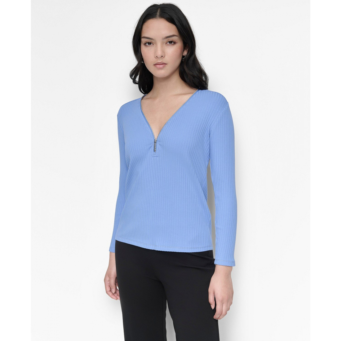 Top à manches longues 'Ribbed Half-Zip V-Neck' pour Femmes