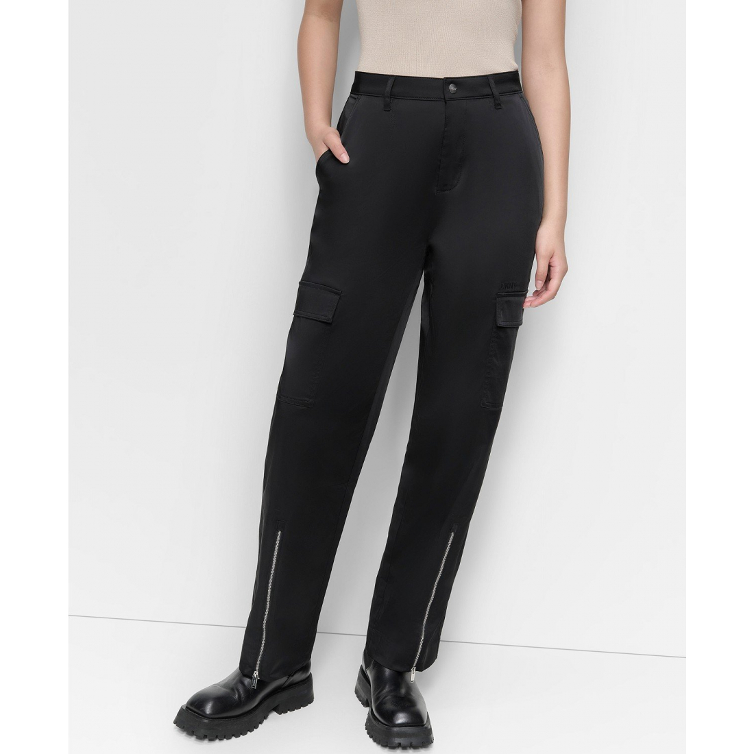 Pantalon cargo 'Sateen Zip-Hem Straight-Leg' pour Femmes