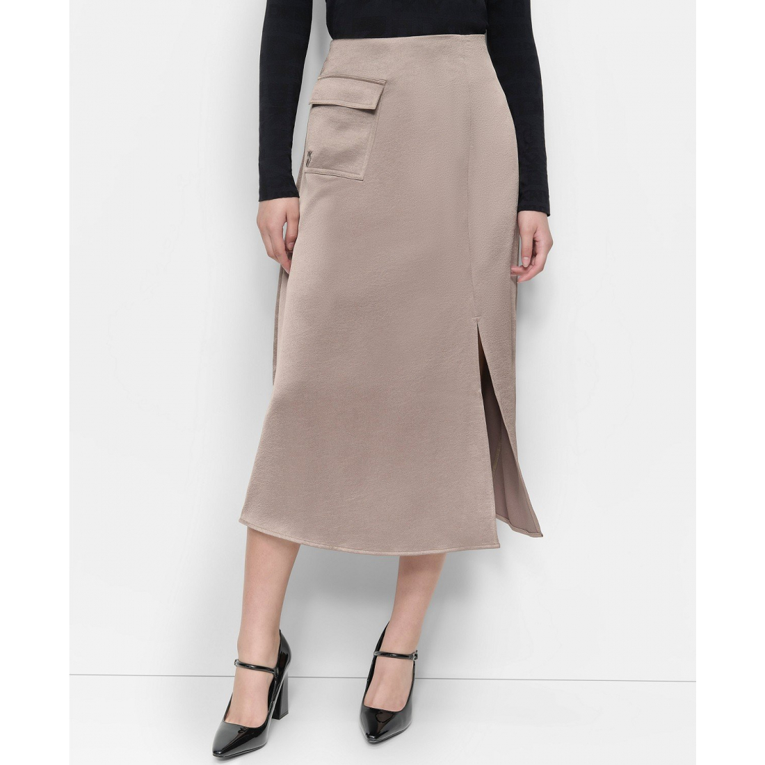 Jupe Midi 'Slit-Front Flap-Pocket Satin' pour Femmes