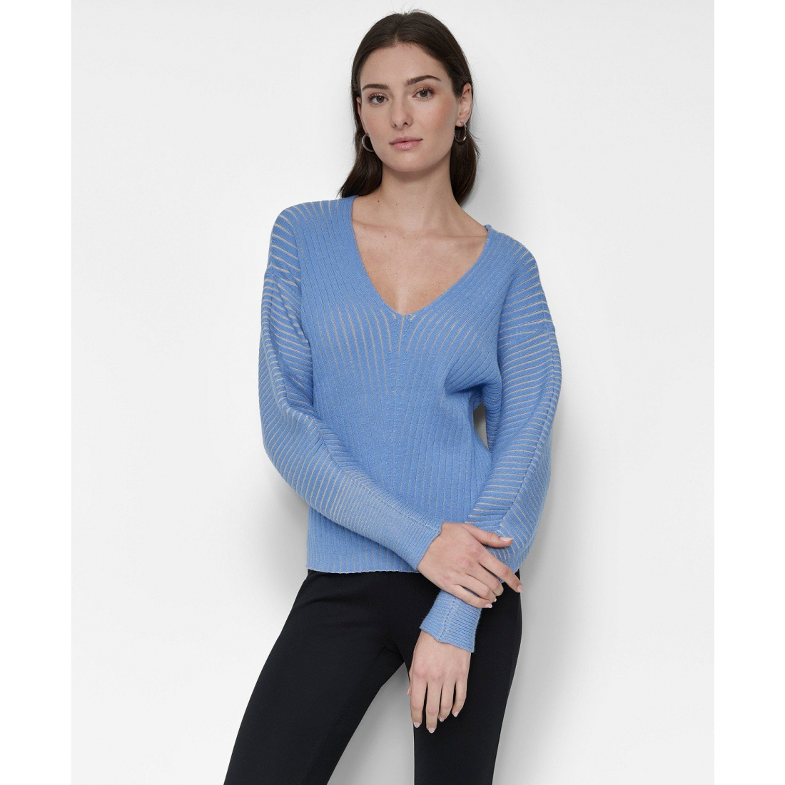 Pull 'V-Neck Long-Sleeve Rib-Knit' pour Femmes