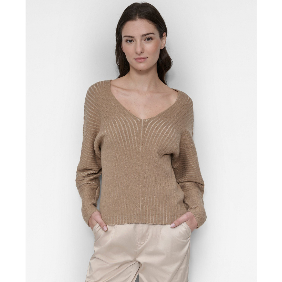 Pull 'V-Neck Long-Sleeve Rib-Knit' pour Femmes