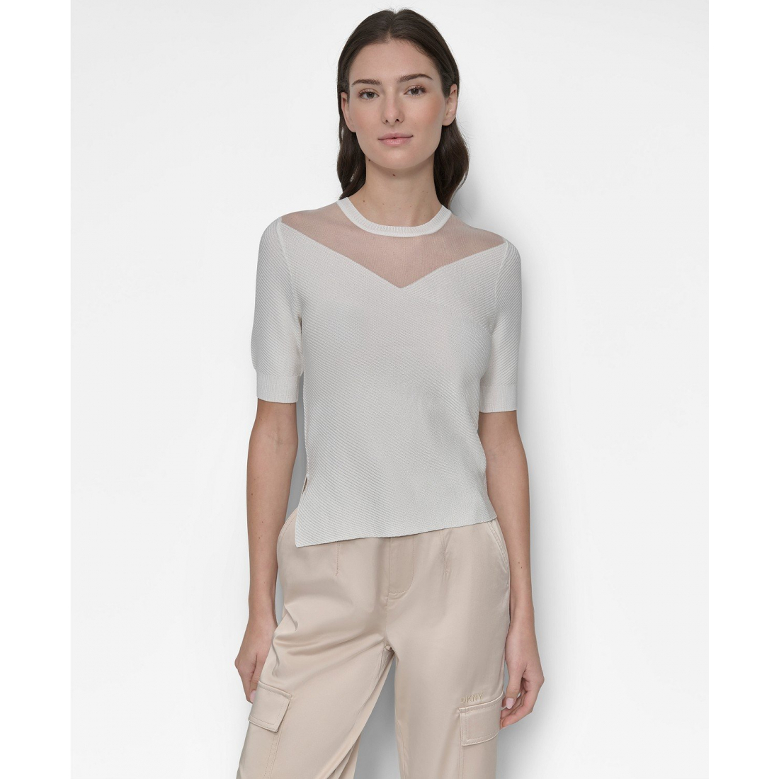 Top à manches courtes 'Sheer-Yoke Crewneck' pour Femmes