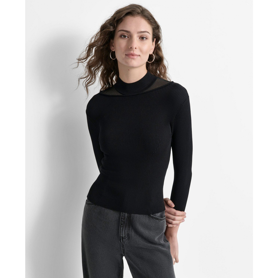 Pull 'Mock-Neck Sheer-Detail Long-Sleeve' pour Femmes