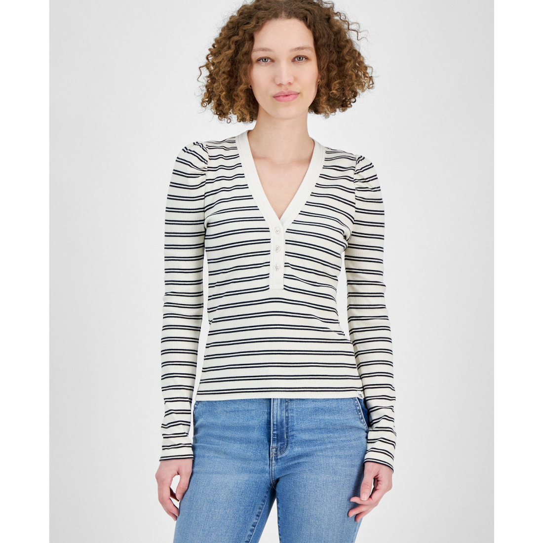 Top à manches longues 'Gathered-Shoulder V-Neck' pour Femmes