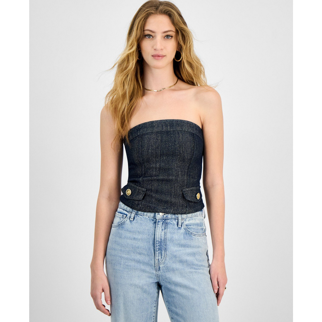 Women's 'Chany Metallic Denim Corset Top' Corset Top