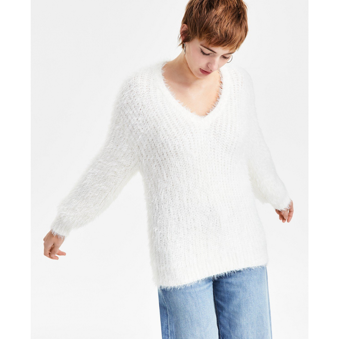 Women's 'Natsumi Eyelash-Texture V-Neck' Sweater