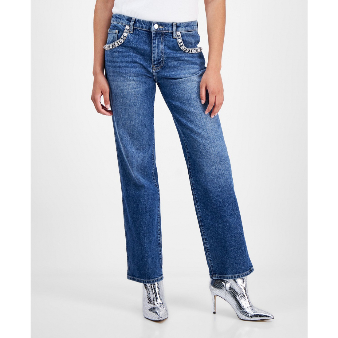 Jeans 'Daisy Rhinestone-Trim Straight-Leg' pour Femmes