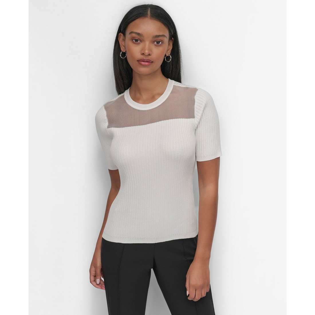 Pull à manches courtes 'Sheer-Inset' pour Femmes