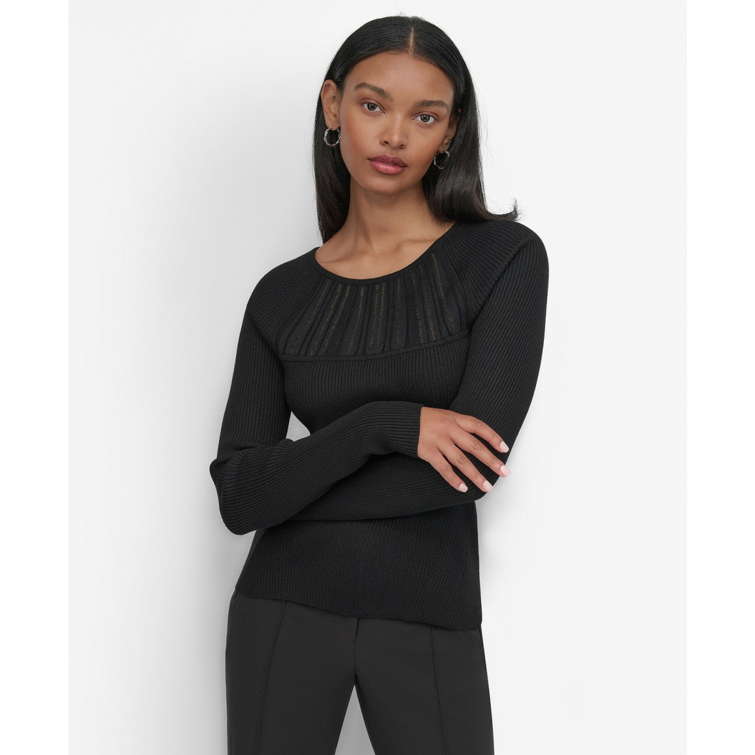 Pull 'Ribbed Textured-Bib Long-Sleeve' pour Femmes