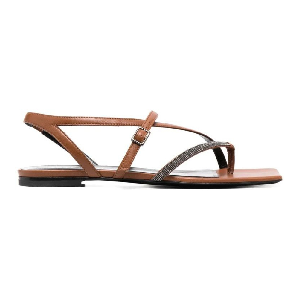 Sandales plates 'Bead-Embellished Cross-Strap' pour Femmes