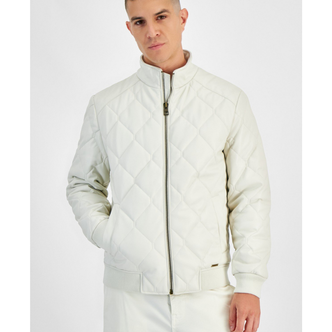 Veste 'Quilted Full-Zip Faux-Leather' pour Hommes