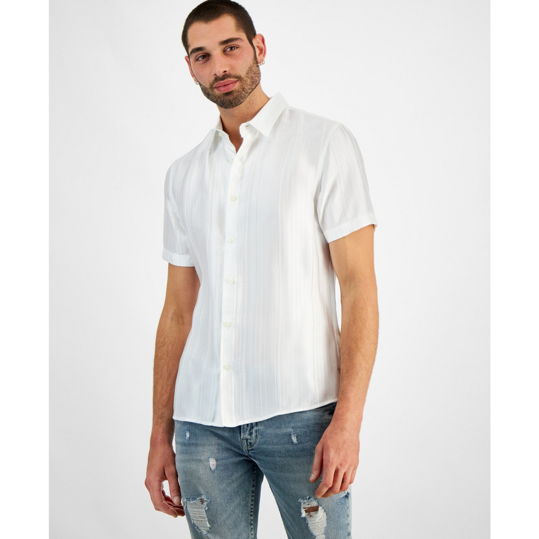 Chemise à manches courtes 'Liam Relaxed-Fit Textured Stripe Button-Down' pour Hommes